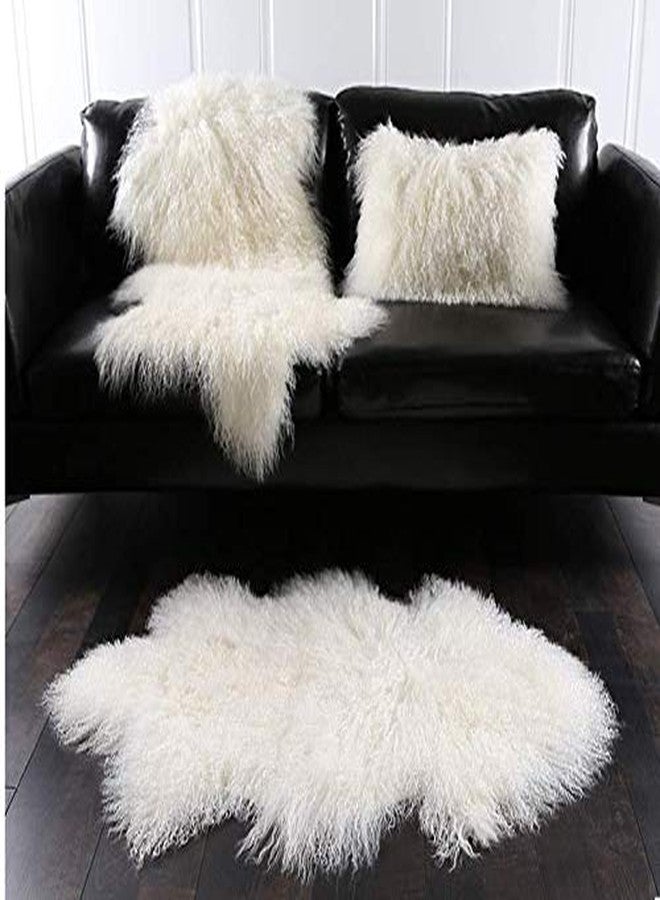 yingda1992 Genuine Mongolian Tibetan Lamb Fur Wool Throw Area Rug Real Fluffy Shaggy Sheepskin Curled Fur Rug Carpet Sofa Mat Chair Cover for Living Room Kids Bedroom Luxury Home Decor 2ft x 3.4Ft White/Ivory - Image 5